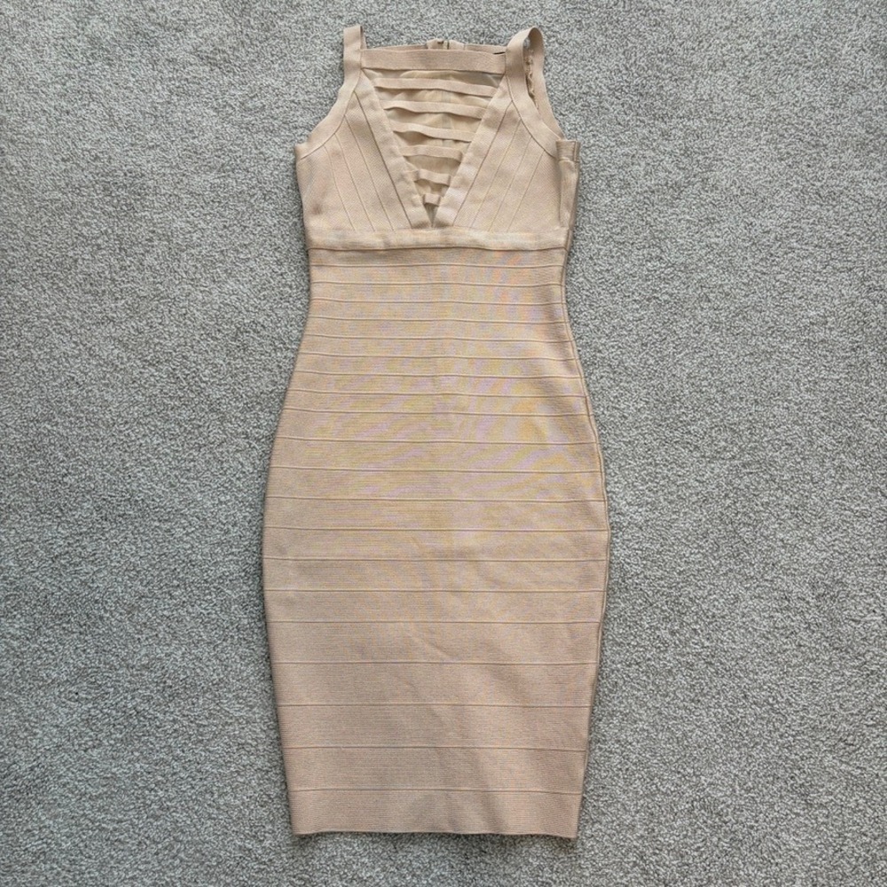 Marciano Penelope Bandage Dress Womens S Tan Beige Bodycon Cocktail Clubwear